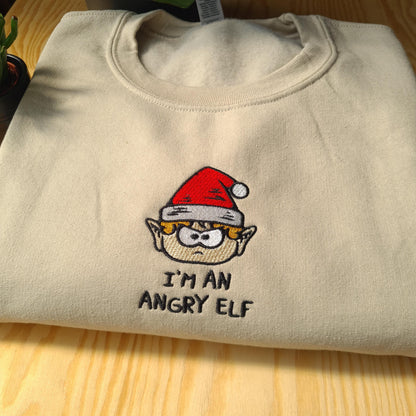 Funny Christmas Sweatshirt, Embroidered Christmas Sweatshirt, I'm an Angry Elf Sweatshirt, Funny Christmas Jumper, Gift For Christmas