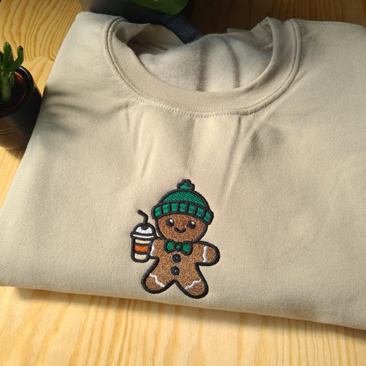 Christmas Gingerbread Man Embroidered Sweatshirt, Christmas Jumper, Gingerbread Man Sweatshirt, Gifts For Christmas, Coffee Lover Christmas