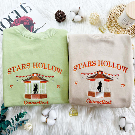 Connecticut Stars Hollow Embroidered Sweatshirt | Connecticut Pavilion Embroidered Hoodie | Stars Hollow T-shirt | Crew Neck Sweatshirt