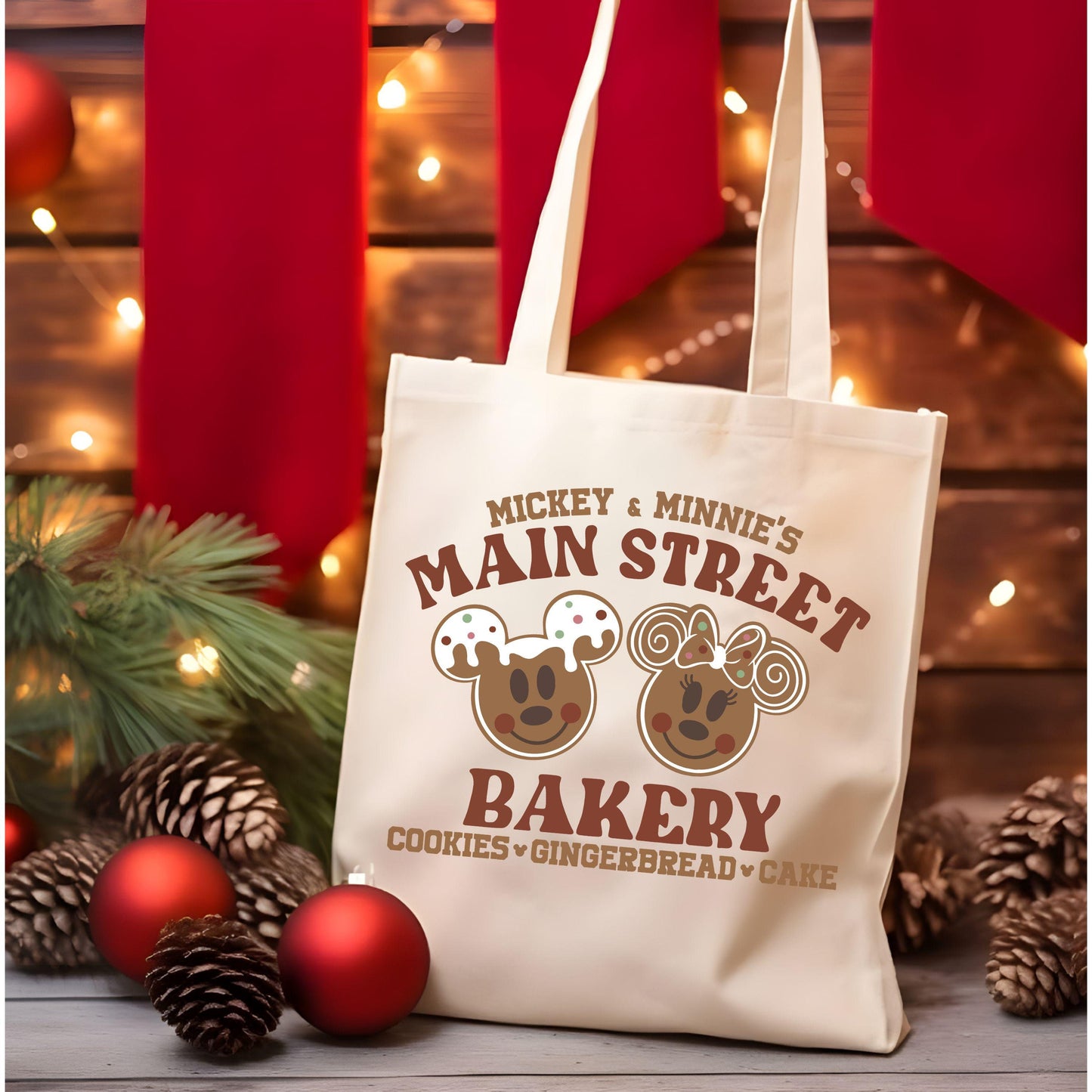 Main Street Christmas tote bag, Gingerbread tote bag,  and  Christmas tote bag,Christmas gift bag