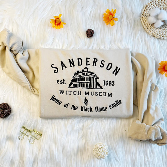 Embroidered Sanderson Witch Muesum Sweatshirt,Embroidered Black Flame Candle Sweatshirt,Unisex Crew Neck Sweatshirt or Hoodie,Unisex T-shirt