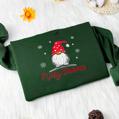 Christmas Gnome Embroidered Sweatshirt, Cute Christmas Embroidered Hoodie, Christmas Gift, Oversized Sweatshirt, Unisex Tshirt