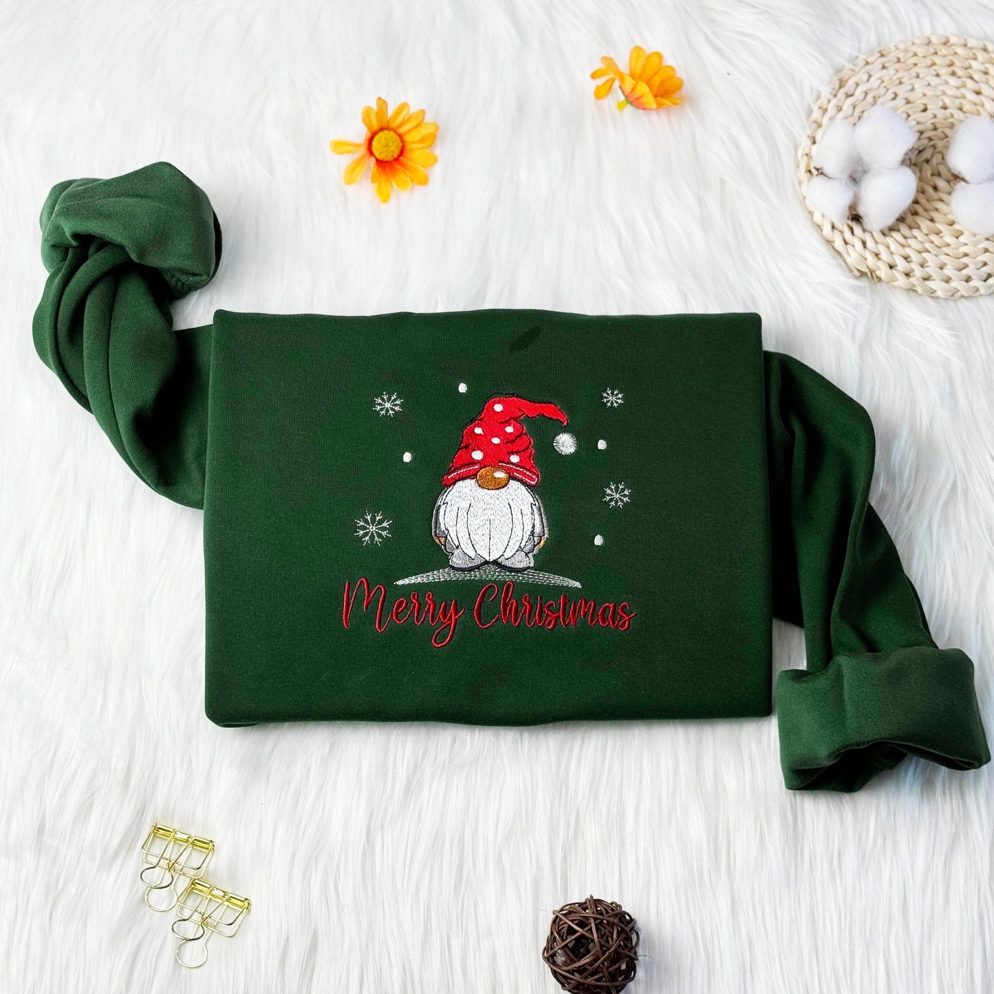 Christmas Gnome Embroidered Sweatshirt, Cute Christmas Embroidered Hoodie, Christmas Gift, Oversized Sweatshirt, Unisex Tshirt