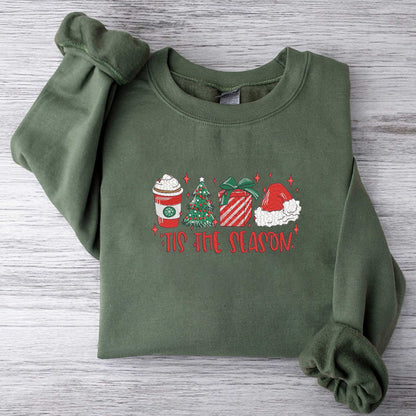 Tis the Season Christmas Sweatshirt Christmas Embroidered Sweatshirt Christmas Coffee Sweatshirt Funny Christmas Crewneck Festive Holiday