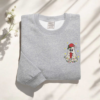 Ghost Santa Sweatshirt Christmas Embroidered Sweatshirt Christmas Sweatshirt, Christmas Ghost Sweatshirt Ghost Sweatshirt