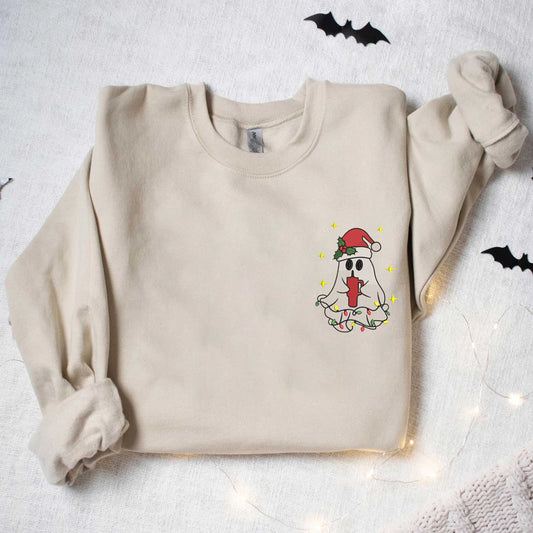 Ghost Santa Sweatshirt Christmas Embroidered Sweatshirt Christmas Sweatshirt, Christmas Ghost Sweatshirt Ghost Sweatshirt