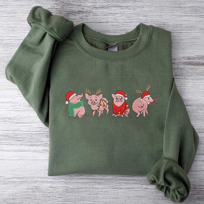 Merry Pigmas Sweatshirt Christmas Embroidered Sweatshirt Christmas Pig Sweater Christmas Pig Sweatshirt Pig Lover Gift Funny Farmer Sweater