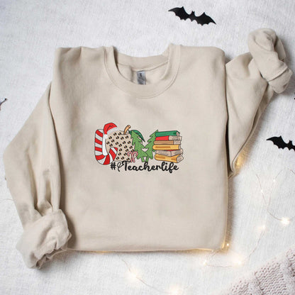 Christmas Teacher Sweatshirt Christmas Embroidered Sweatshirt Christmas Gift For Teacher, Teachers Day, Teachers Life Sweatshirt