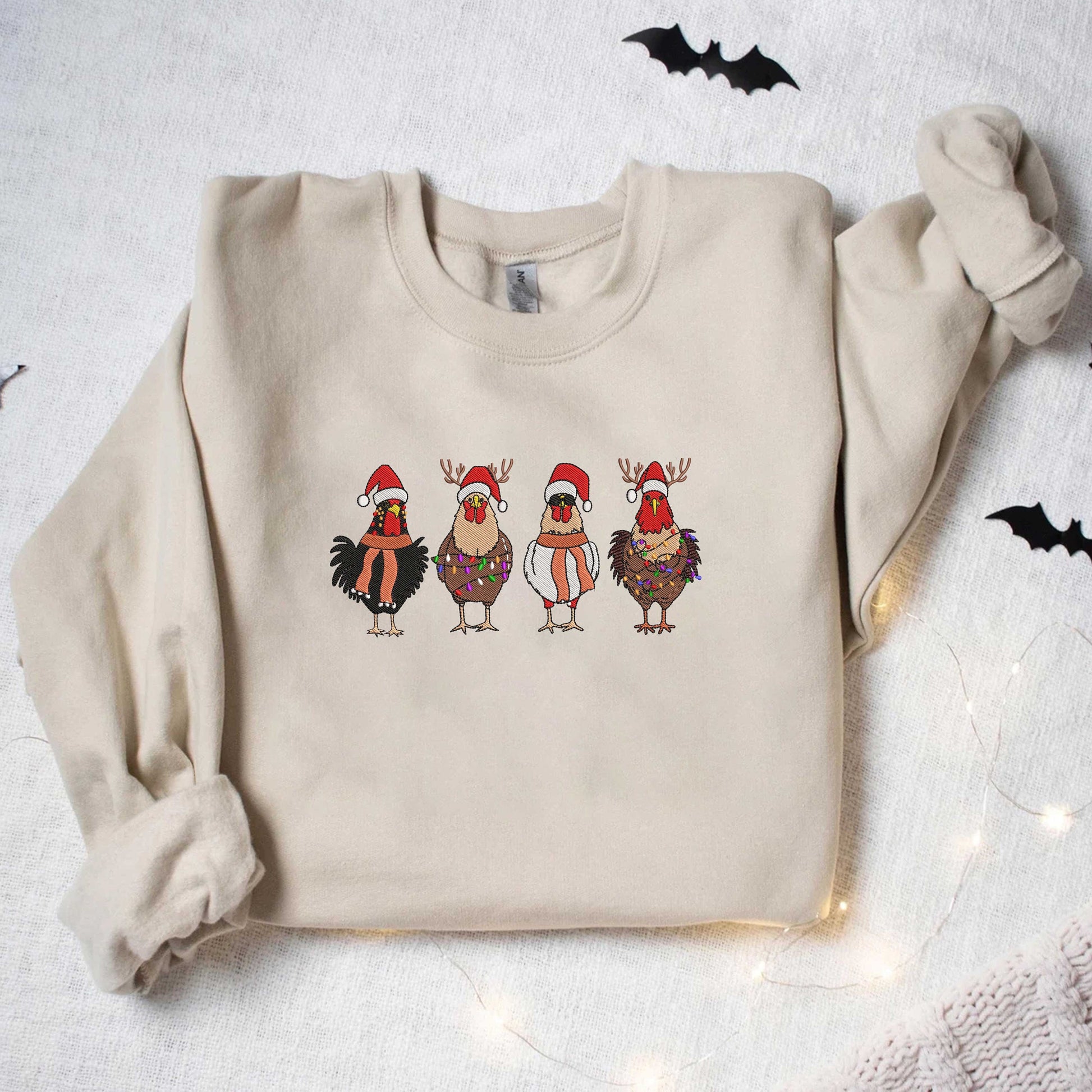 Christmas Chickens Sweatshirt Christmas Embroidered Sweatshirt Christmas Farm Animals Sweatshirt, Christmas Holiday Sweatshirt Gift