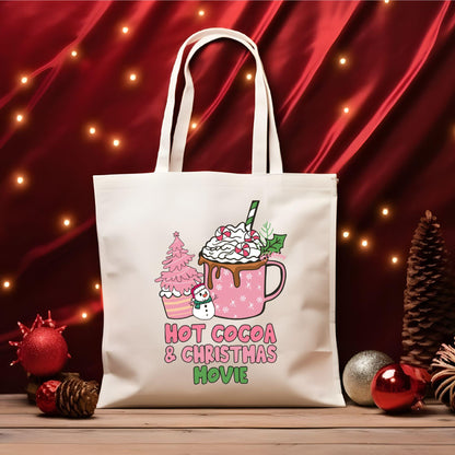 Hot Cocoa Christmas Movie Tote Bag, Christmas Cute Tote Bag, Holiday Bag, Christmas Gift Bag, Vacation Tote Bag, Christmas Gift Tote Bag