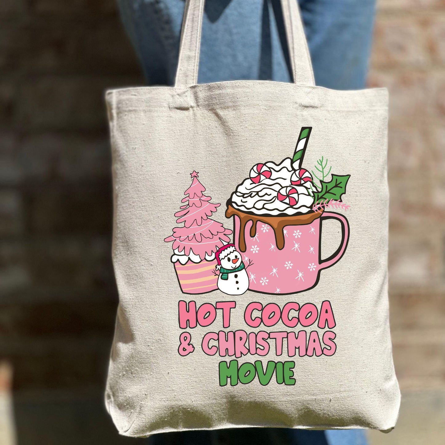 Hot Cocoa Christmas Movie Tote Bag, Christmas Cute Tote Bag, Holiday Bag, Christmas Gift Bag, Vacation Tote Bag, Christmas Gift Tote Bag