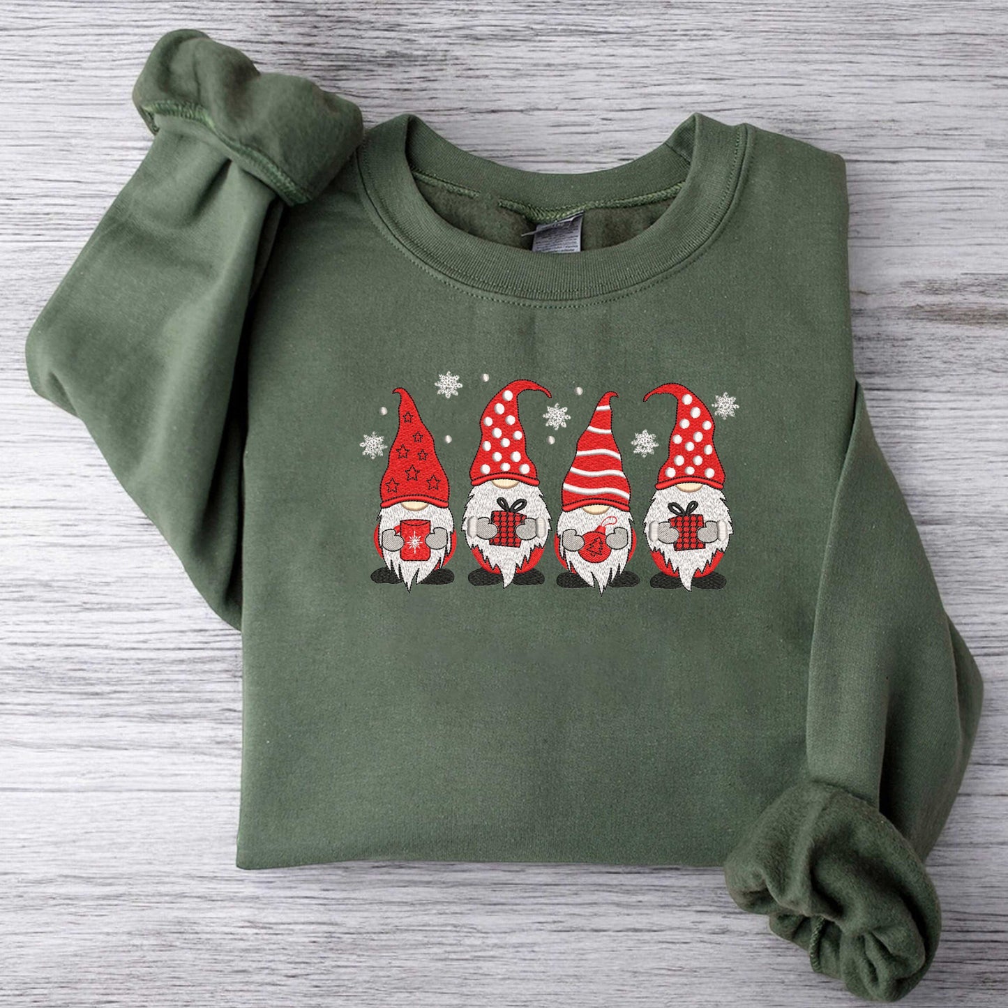 Christmas Gnomes Sweatshirt Embroidered Merry Christmas Sweatshirt Buffalo Plaid Gnomes Cute Gnomes Sweatshirt Christmas Gift