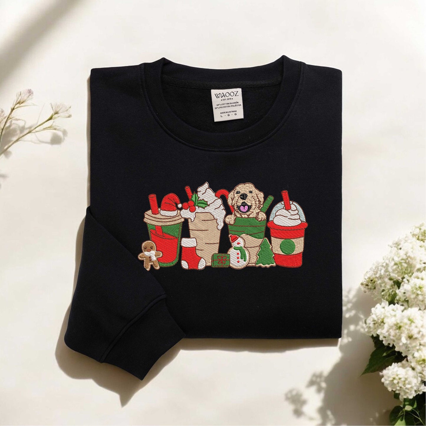 Golden Retriever Christmas Sweatshirt Christmas Embroidered Sweatshirt Coffee Dog Mom Gifts Christmas Dog Sweatshirt Gift for Dog Lover