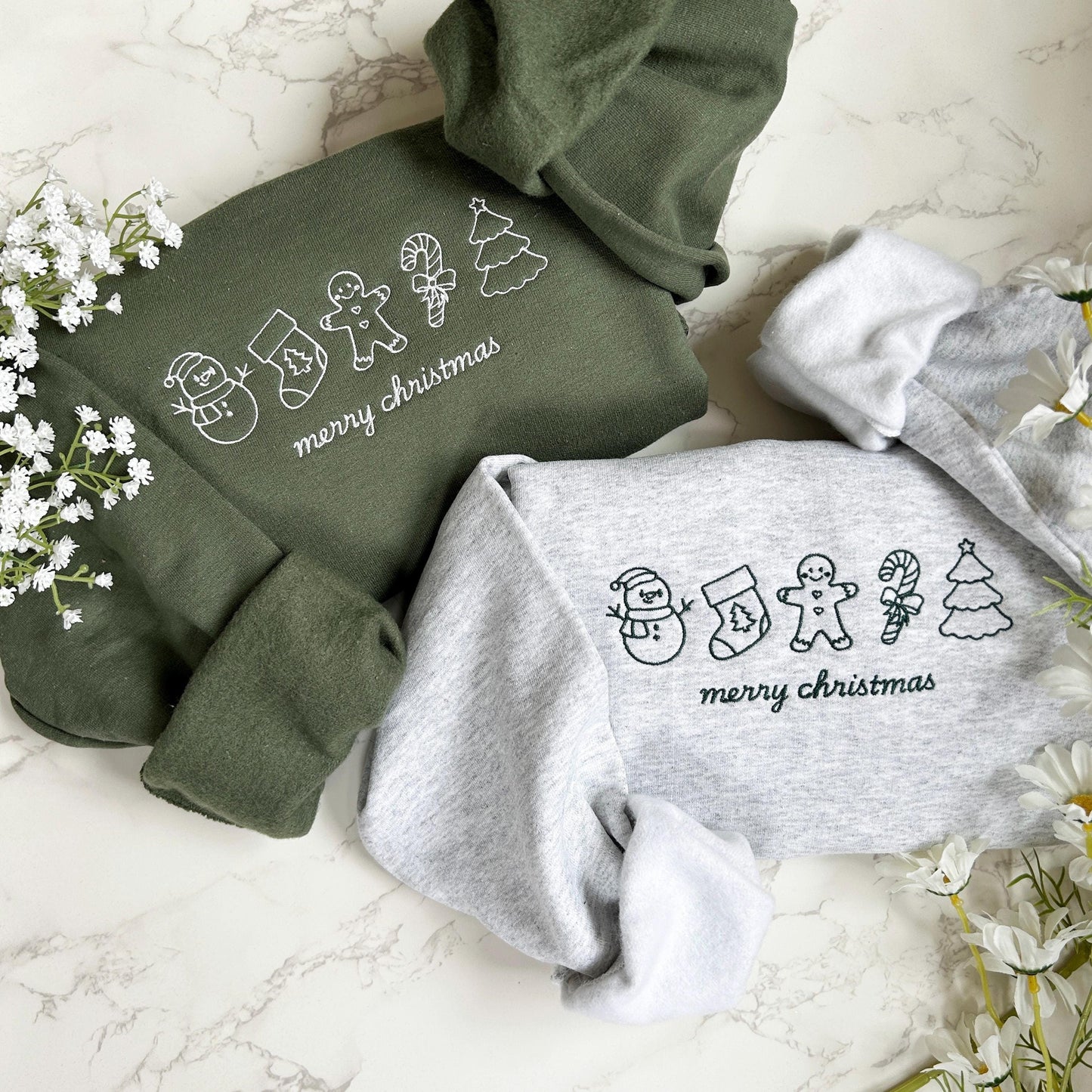 Embroidered  Merry Christmas Sweatshirt, Embroidered Christmas Crewneck Sweatshirt, Embroidered Gingerbread Sweater, Custom Xmas Gift