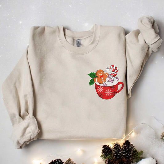 Embroidered Gingerbread Sweatshirt Christmas Embroidered Sweatshirt Merry And Bright Sweater Cozy Holiday Sweater Cute Gingerbread Sweater