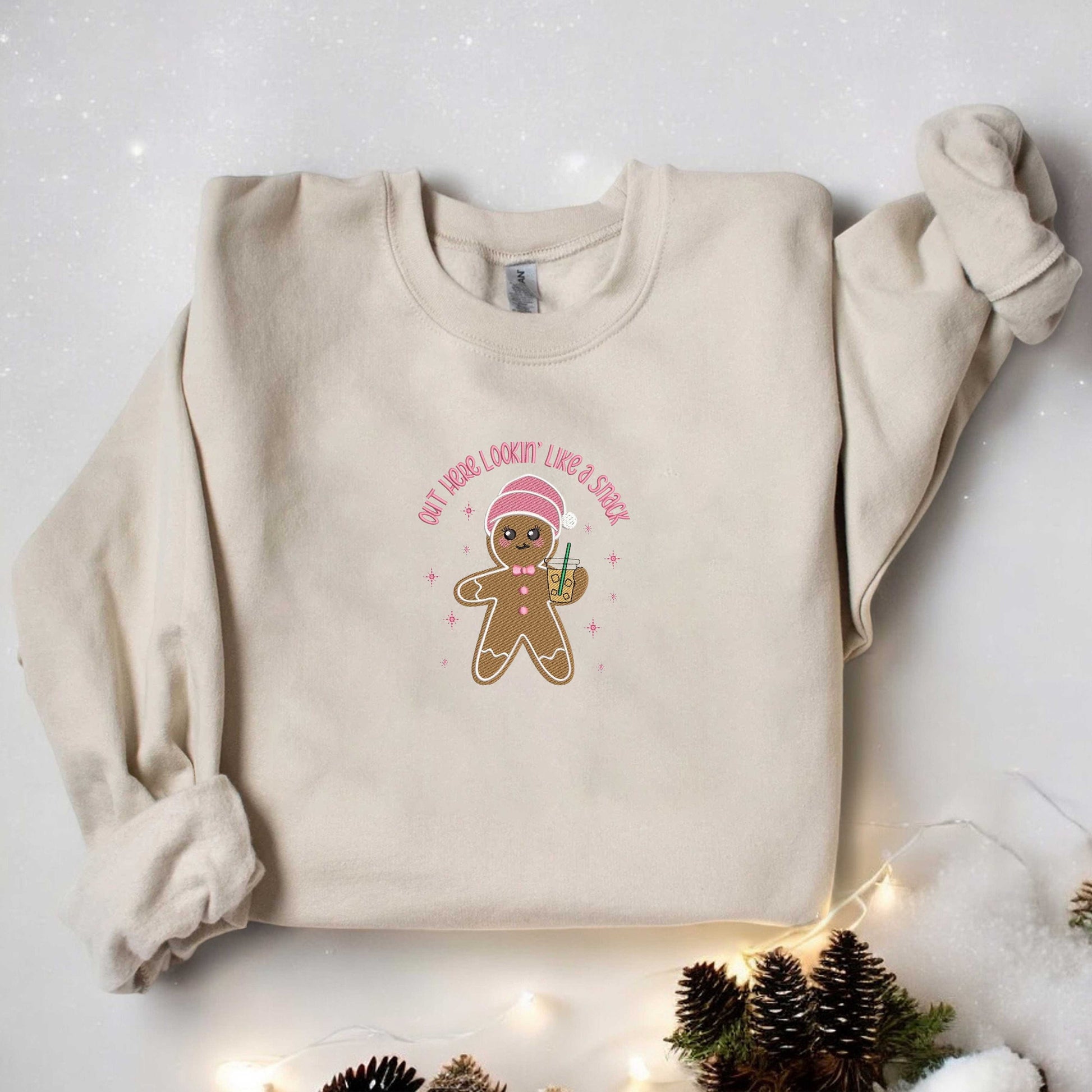 Out Here Lookin Like A Snack Sweatshirt Christmas Gingerbread Sweatshirt Christmas Embroidered Sweatshirt Christmas Crewneck Holiday Sweater