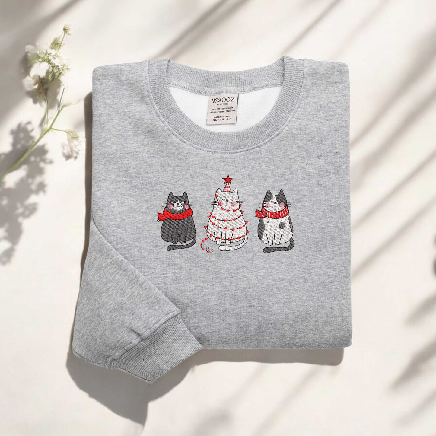 Embroidered Cat Christmas Sweatshirt Cat Mommy Sweatshirt Womens Christmas Sweatshirt Holiday Sweatshirt Cat Lover Gift For Christmas