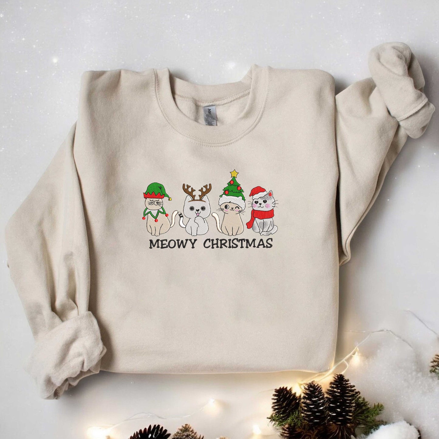 Embroidered Cat Christmas Sweatshirt Cute Cat Christmas Sweatshirt Cat Mommy Sweatshirt Cat Xmas Sweatshirt Cat Lover Gift For Christmas