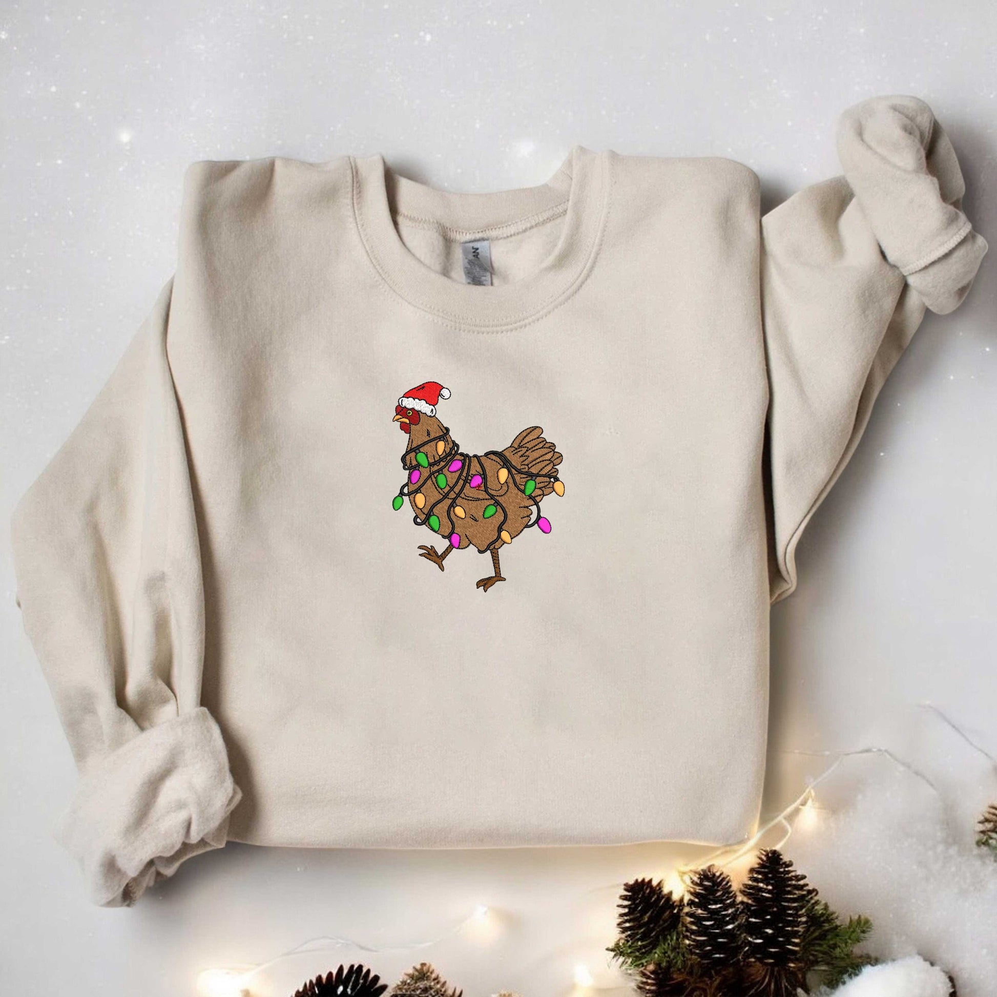 ?ute Christmas Chicken Sweatshirt Christmas Chicken Embroidered Sweatshirt Christmas Farm Animals Sweatshirt Christmas Holiday Sweatshirt