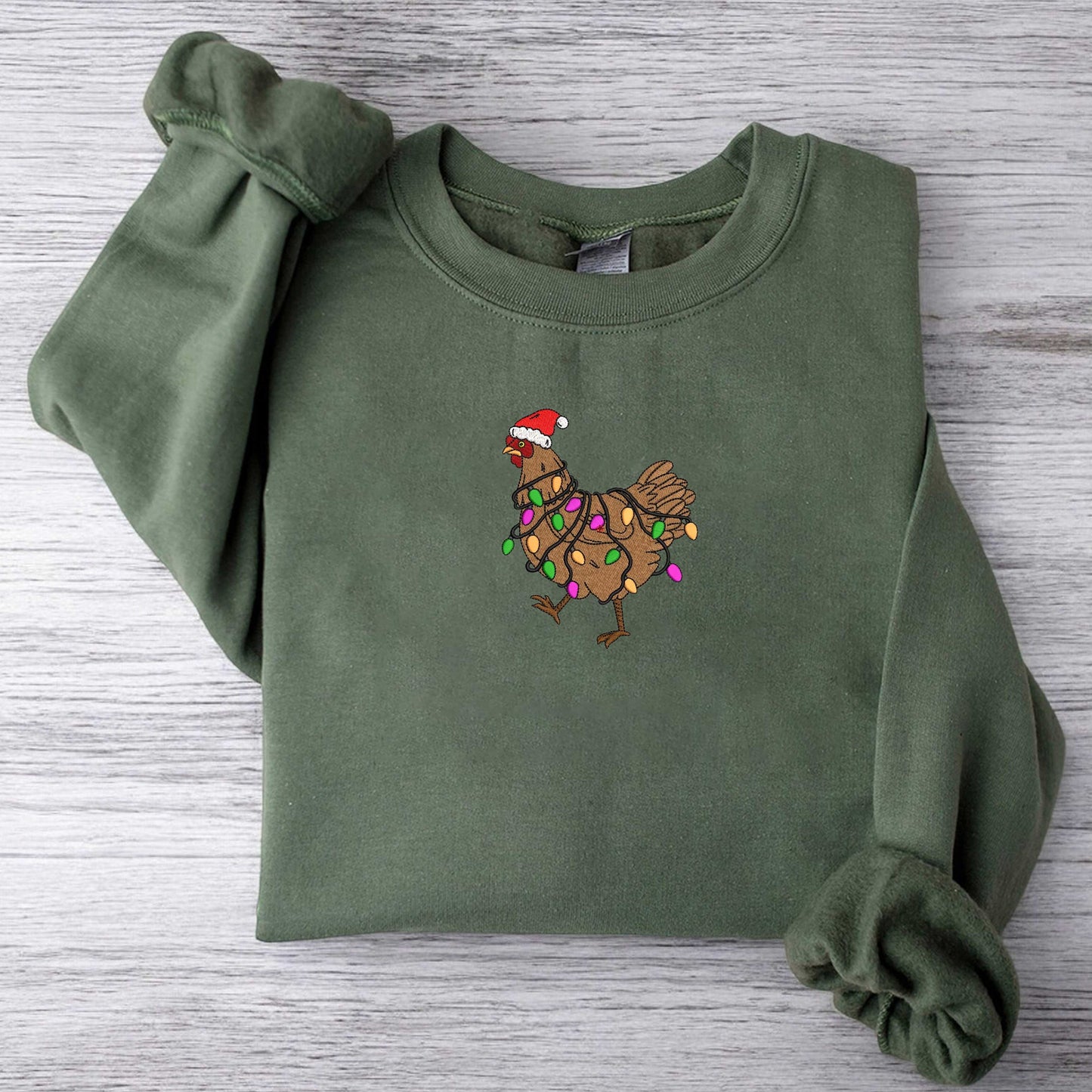 ?ute Christmas Chicken Sweatshirt Christmas Chicken Embroidered Sweatshirt Christmas Farm Animals Sweatshirt Christmas Holiday Sweatshirt