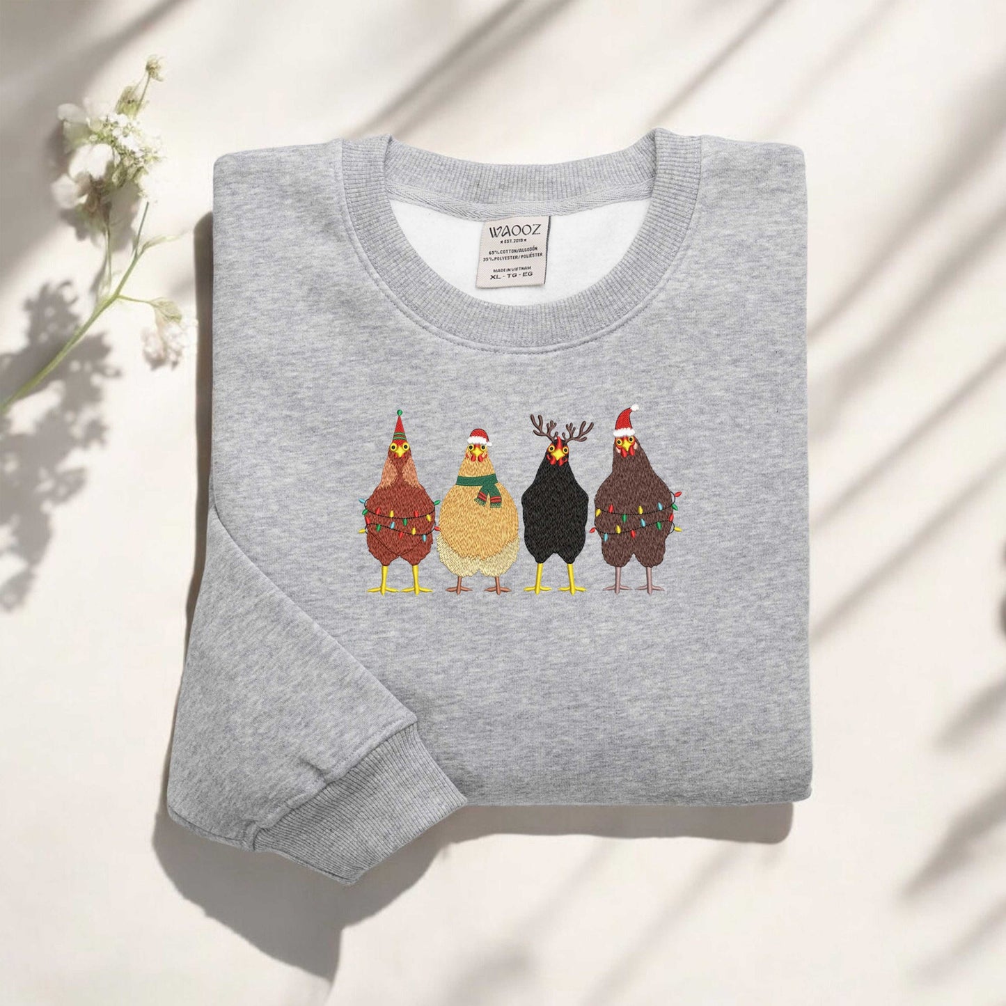 Cute Christmas Chickens Sweatshirt Christmas Chickens Embroidered Sweatshirt Christmas Farm Animals Sweatshirt Womens Christmas Sweatshirt