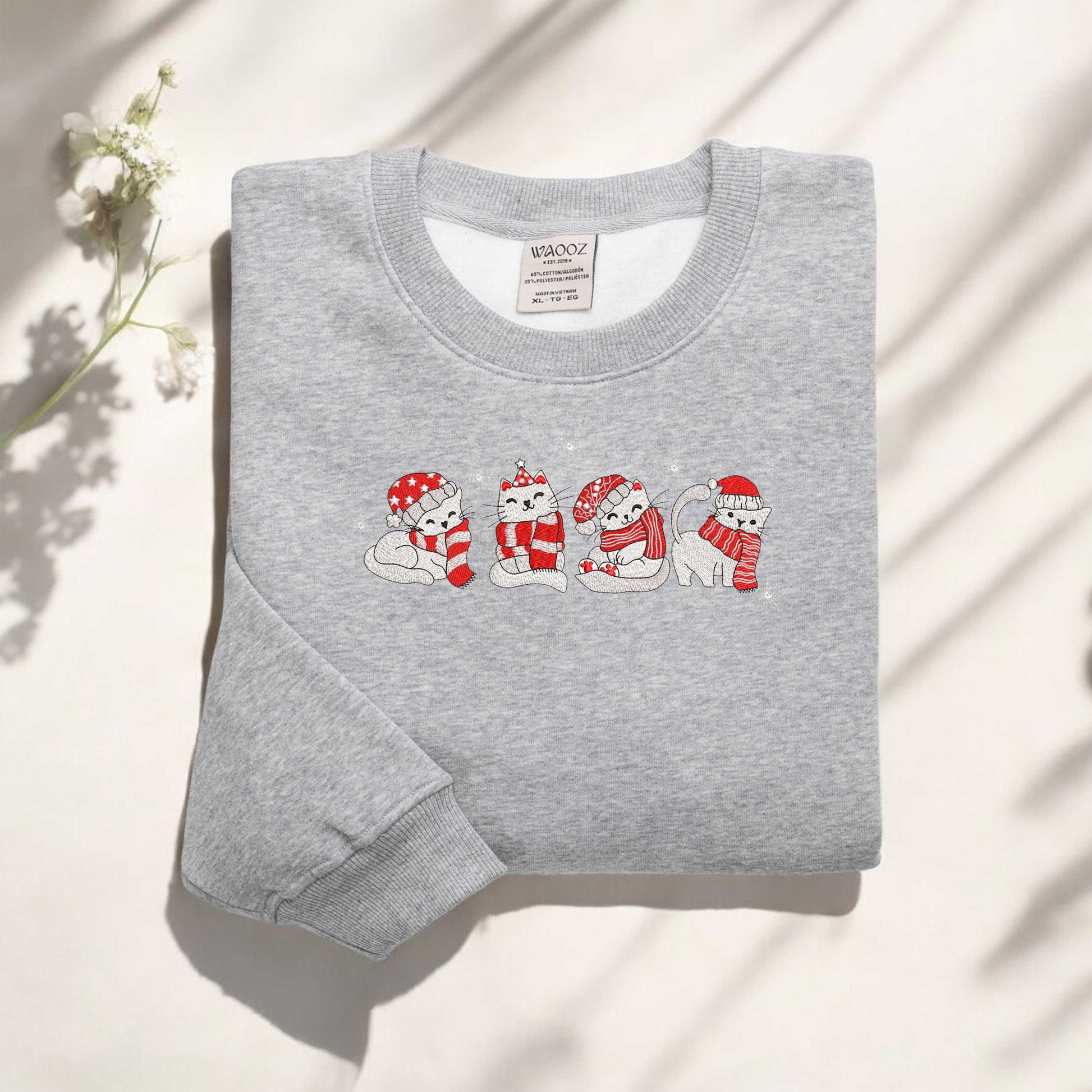 Christmas Cat Embroidered Sweatshirt Cute Cat Sweatshirt Cat Lover Gift For Christmas Cat Mommy Sweatshirt Christmas Sweatshirt