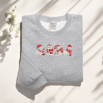 Christmas Cat Embroidered Sweatshirt Cute Cat Sweatshirt Cat Lover Gift For Christmas Cat Mommy Sweatshirt Christmas Sweatshirt