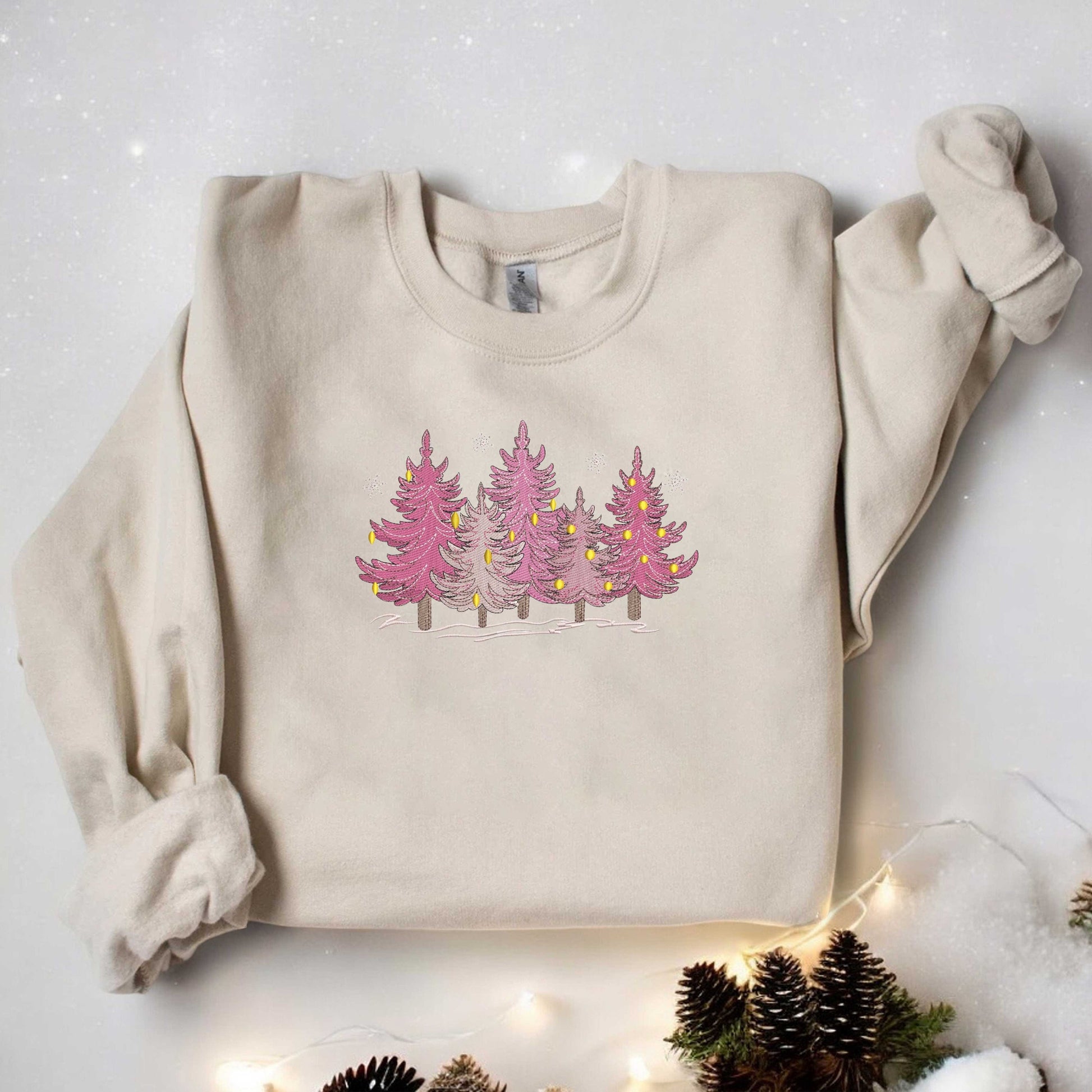 Christmas Trees Sweatshirt Embroidered Christmas Sweatshirt Womens Christmas Sweater Merry Christmas Sweatshirt Winter Sweatshirt