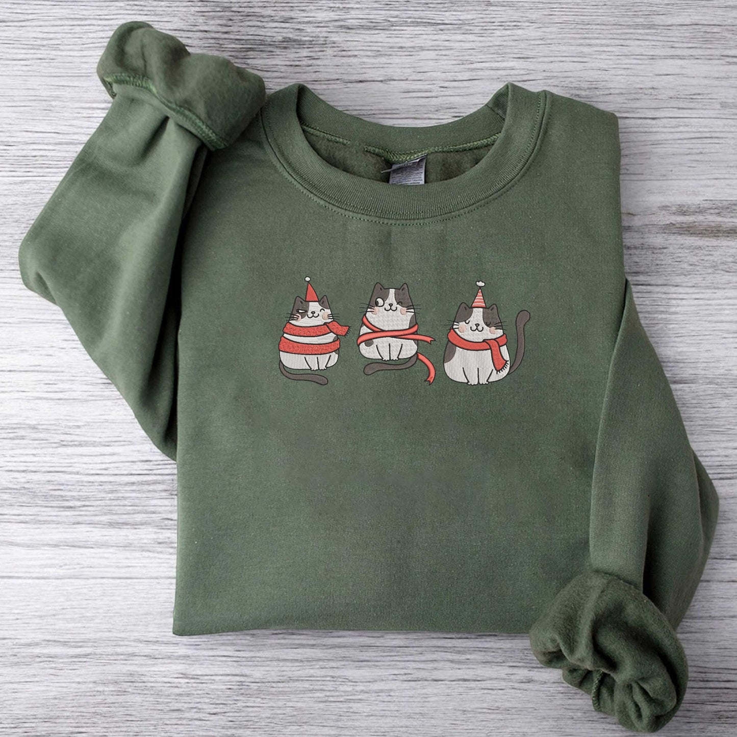 Meowy Christmas Embroidered Sweatshirt Cute Cat Christmas Sweatshirt Happy Cat Year Sweatshirt Womens Christmas Sweatshirt Cat Lover Gifts