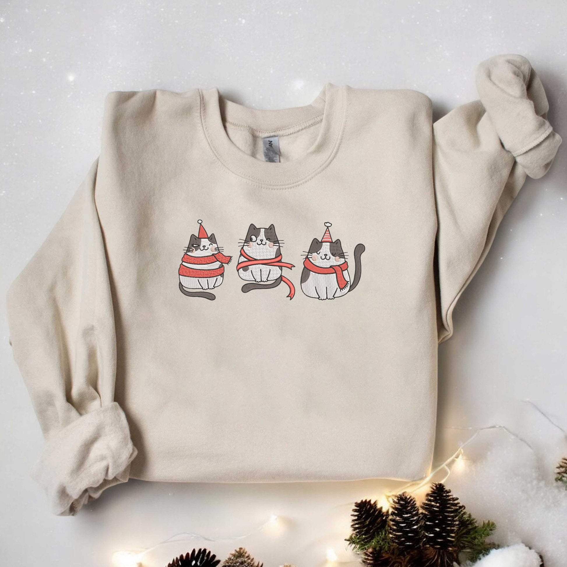 Meowy Christmas Embroidered Sweatshirt Cute Cat Christmas Sweatshirt Happy Cat Year Sweatshirt Womens Christmas Sweatshirt Cat Lover Gifts