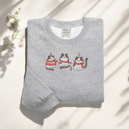 Meowy Christmas Embroidered Sweatshirt Cute Cat Christmas Sweatshirt Happy Cat Year Sweatshirt Womens Christmas Sweatshirt Cat Lover Gifts