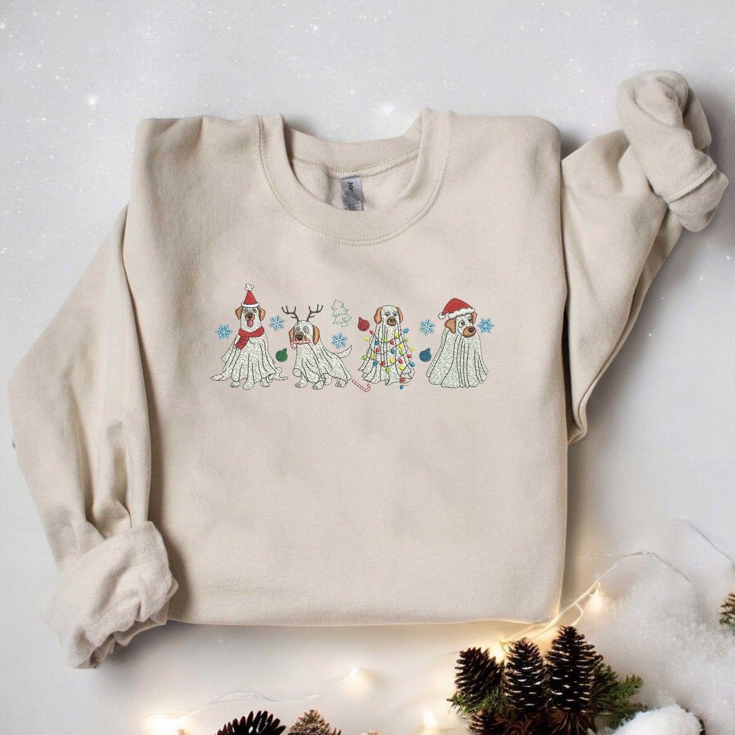 Christmas Dogs Sweatshirt Embroidered Ghost Dog Sweatshirt Christmas Ghost Dog Sweatshirt Dog Lover Embroidered Sweatshirt Dog Lover Gifts