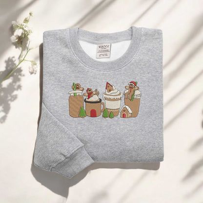 Embroidered Gingerbread Christmas Coffee Sweatshirt Christmas Coffee Sweatshirt Women Holiday Sweater Xmas Sweatshirt Coffee Lover gift