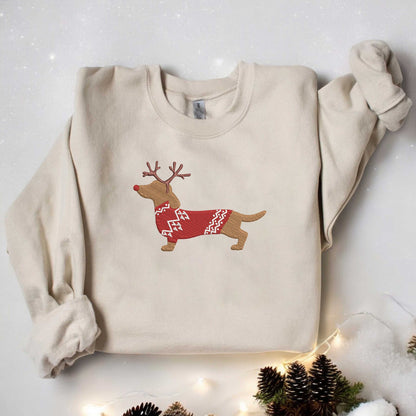 Embroidered Dachshund Christmas Sweatshirt Christmas Embroidered Sweatshirt Dog Lover Gift Dachshund New Year Sweatshirt Dachshund Mom Gifts