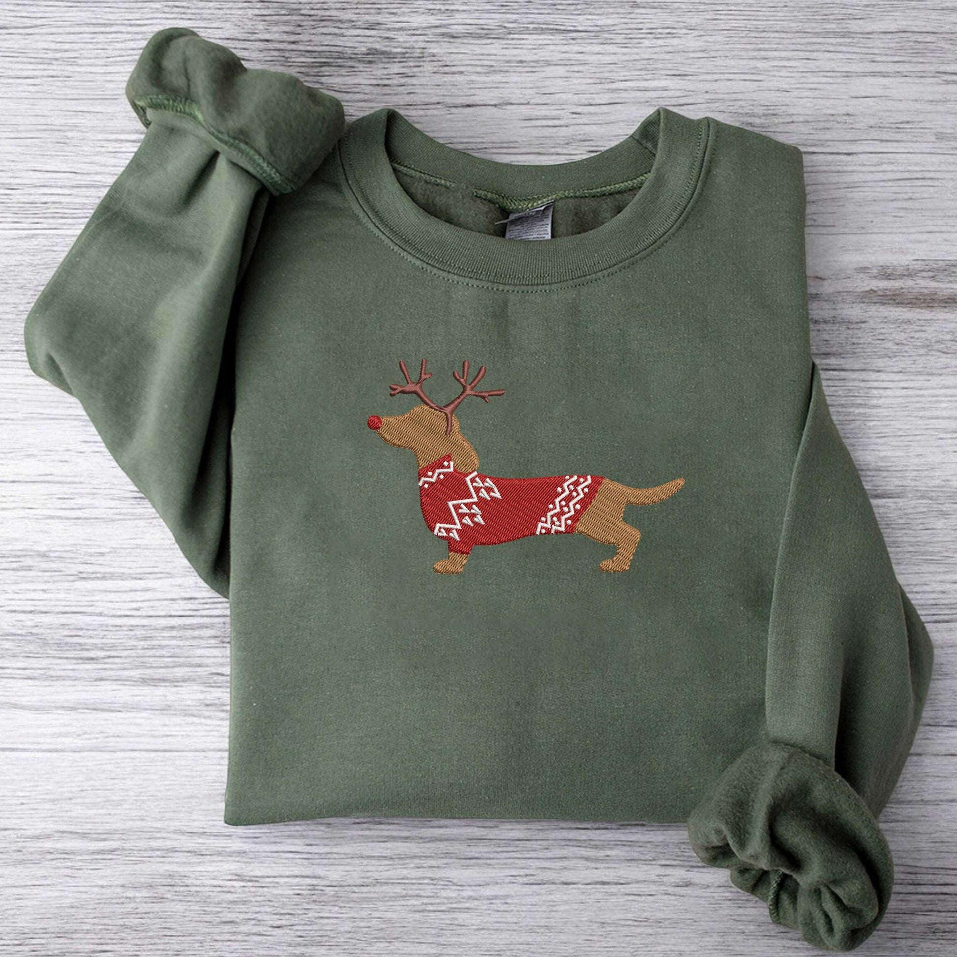 Embroidered Dachshund Christmas Sweatshirt Christmas Embroidered Sweatshirt Dog Lover Gift Dachshund New Year Sweatshirt Dachshund Mom Gifts