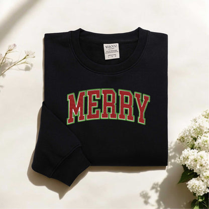 Embroidered Merry Christmas Sweatshirt Christmas Embroidered Sweatshirt Christmas Sweatshirt for Women Christmas Crewneck Sweatshirt