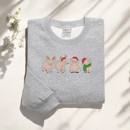 Embroidered Pig Christmas Sweatshirt Funny Christmas Sweatshirt Pig Christmas Sweater Holiday Sweater Merry Christmas Sweatshirt Xmas Gifts