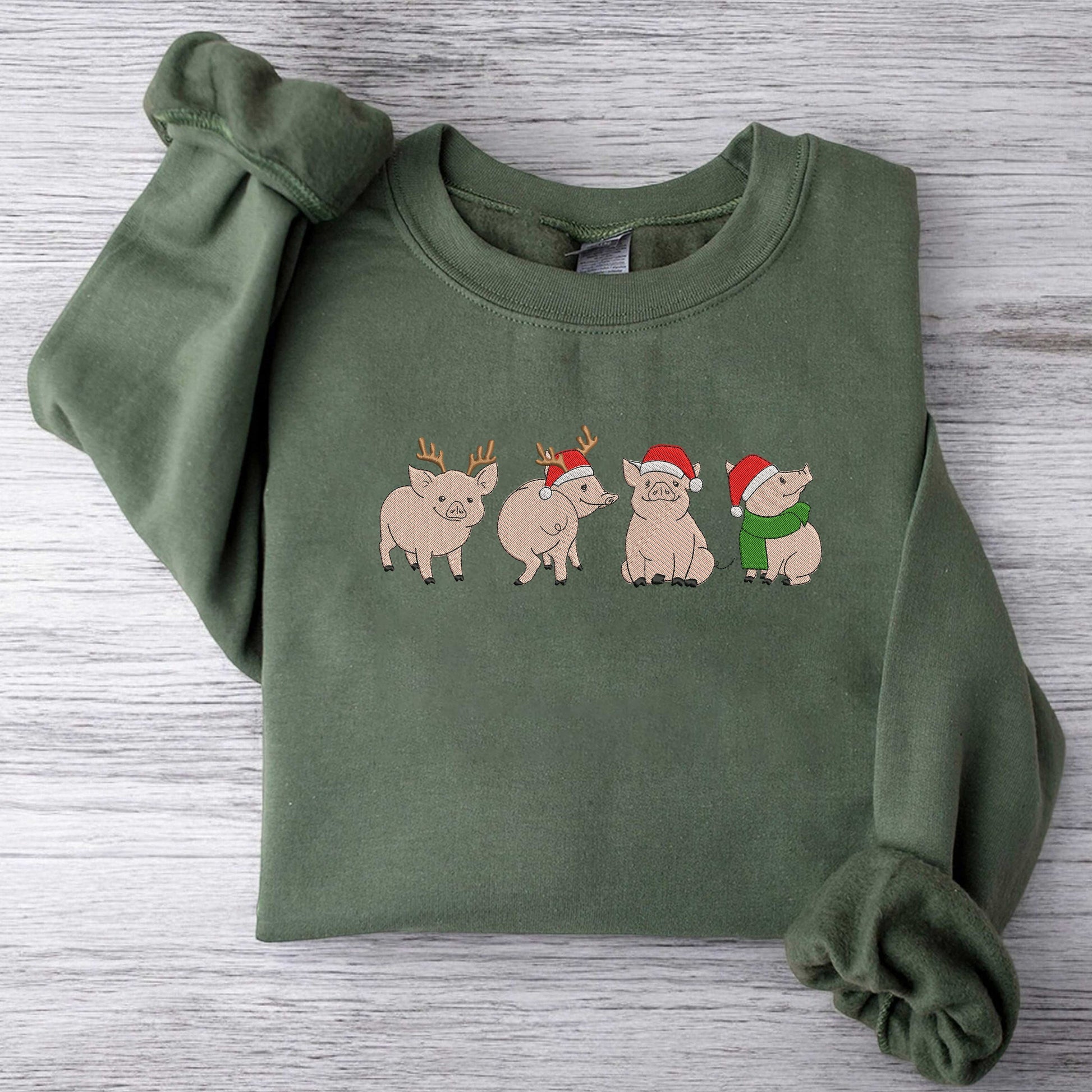 Embroidered Pig Christmas Sweatshirt Funny Christmas Sweatshirt Pig Christmas Sweater Holiday Sweater Merry Christmas Sweatshirt Xmas Gifts