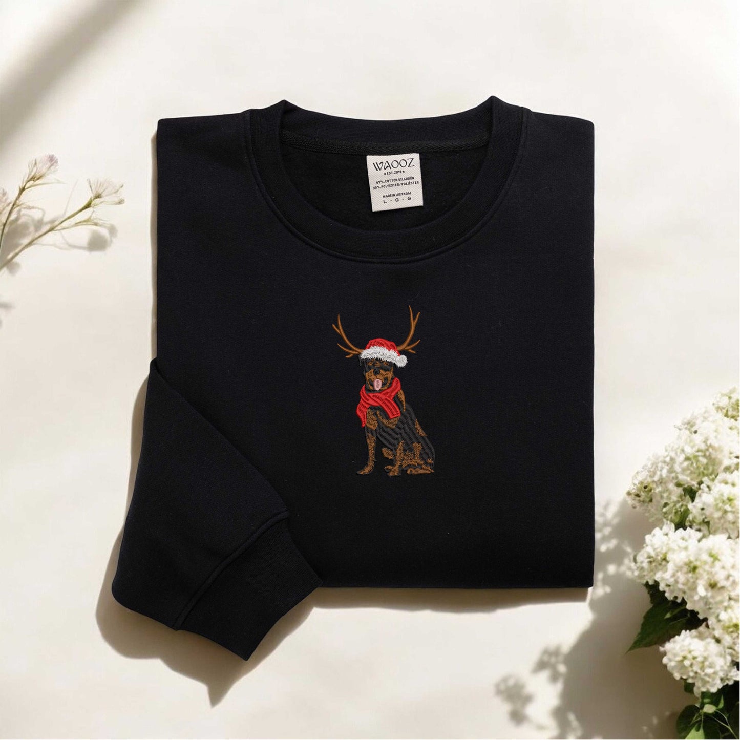 Christmas Rottweiler Embroidered Sweatshirt Rottweiler Christmas Sweatshirt Dog Lover Gift Holiday Sweatshirt Rottweiler Dog Mom Sweatshirt