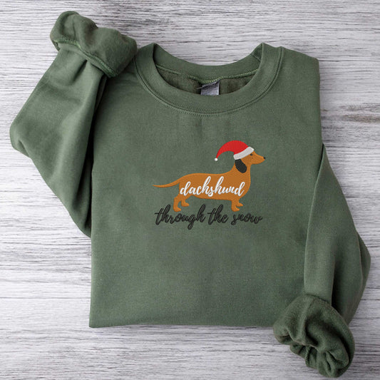 Embroidered Dachshund Christmas Sweatshirt Dachshund Christmas Sweatshirt Wiener Dog Sweatshirt Dachshund Mom, Dachshund Gift, Dog Mom Gifts