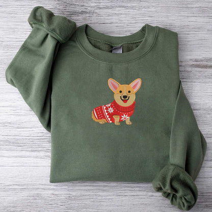 Corgi Christmas Sweatshirt Embroidered Christmas Dog Sweatshirt Funny Dog Shirt Corgi Mom Sweatshirt Xmas Gifts Holiday Sweater