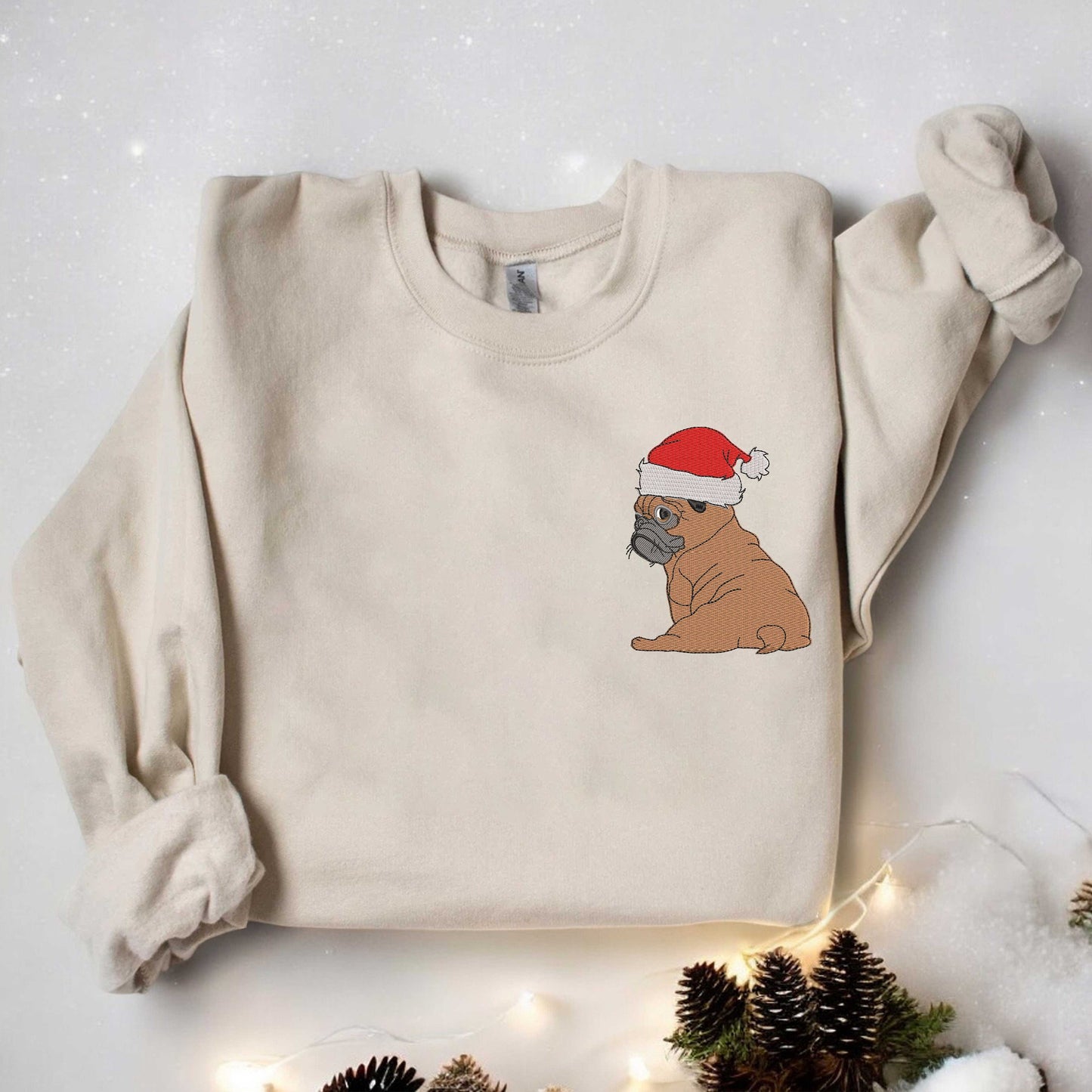 Embroidered Pug Dog Christmas Sweatshirt Christmas Dog Sweatshirt Christmas Embroidered Sweatshirt Pug Dog Lover Gift Pug Mom Sweatshirt