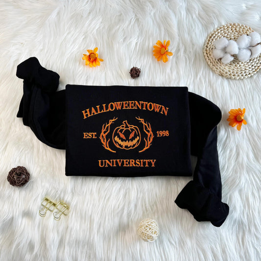 Halloweentwon Embroidered Sweatshirt, Embroidered Halloweentown Sweatshirt, Oversized Crew Neck Sweatshirt or Hoodie, Unisex T-shirt