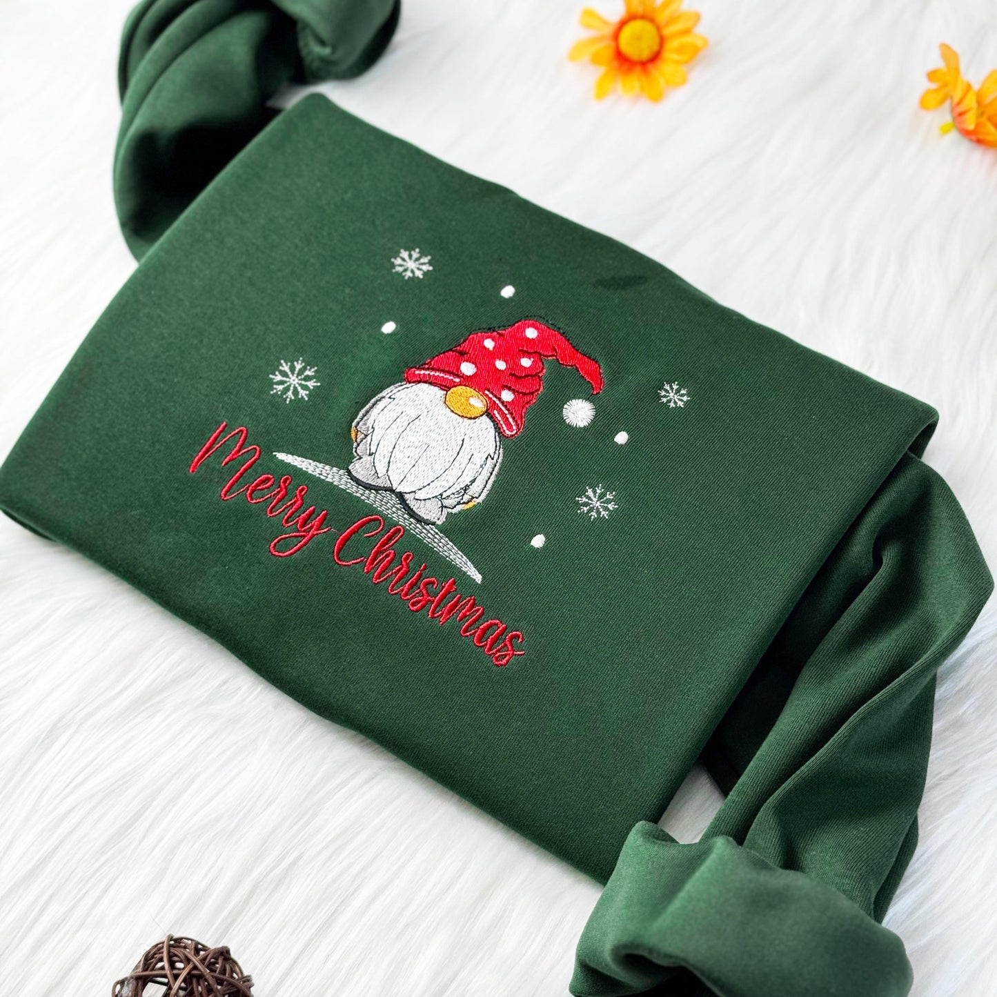 Christmas Gnome Embroidered Sweatshirt, Cute Christmas Embroidered Hoodie, Christmas Gift, Oversized Sweatshirt, Unisex Tshirt