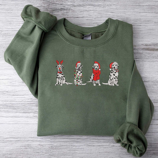 Christmas Dog Sweatshirt Embroidered Dalmatian Dog Sweatshirt Christmas Sweatshirt Dog Owner Christmas Gift Holiday Sweater Xmas Gifts