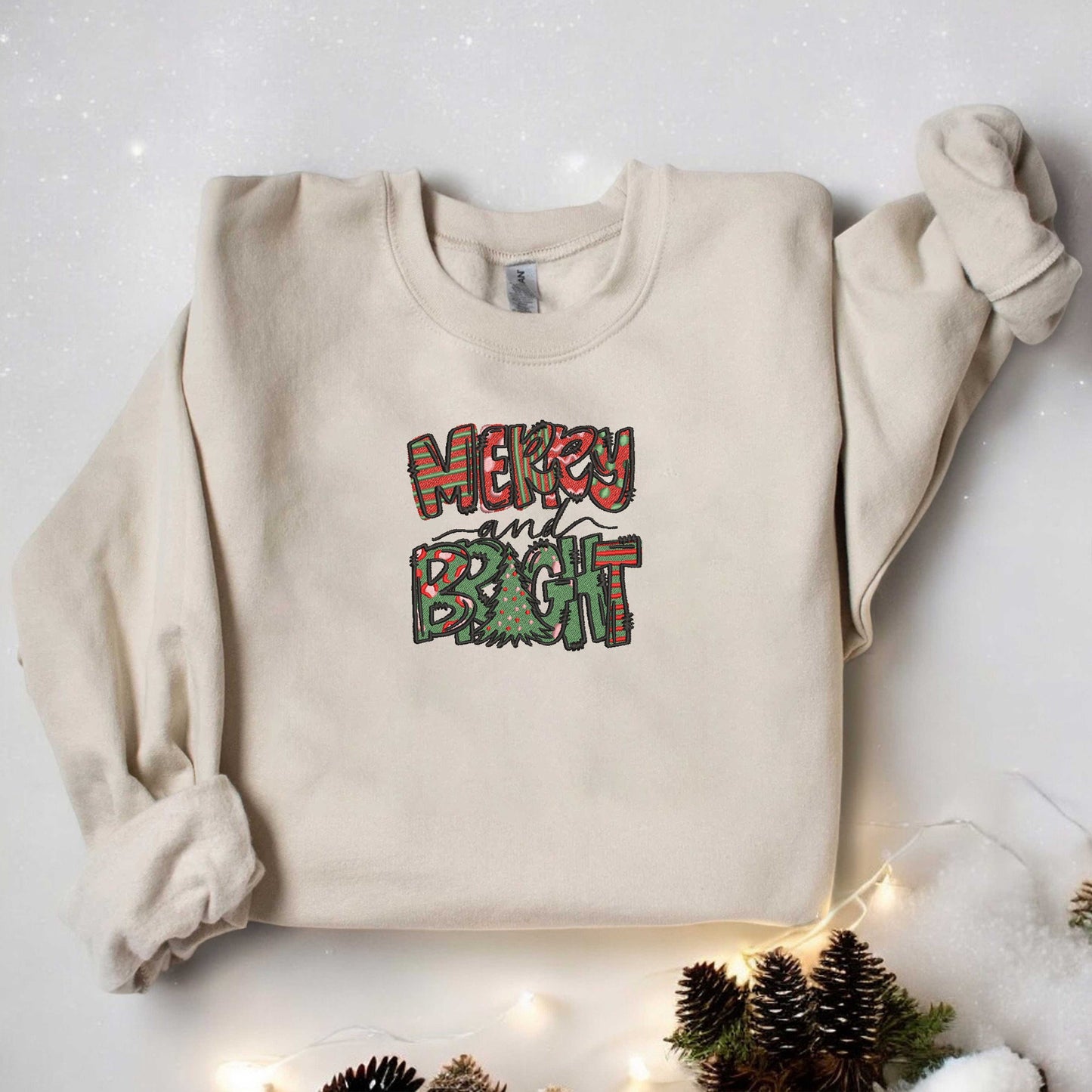 Merry and Bright Sweatshirt Embroidered Christmas Sweatshirt Family Christmas Sweatshirt Merry Christmas Sweatshirt Xmas Gifts Holiday Gift