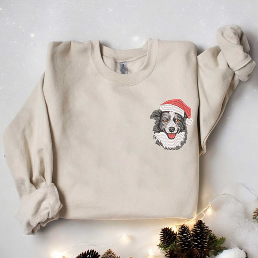 Christmas Collie Dog Sweatshirt Embroidered Collie Dog Sweatshirt Christmas Sweatshirt Xmas Gifts Dog Mom Sweatshirt Xmas Gift Dog Santa