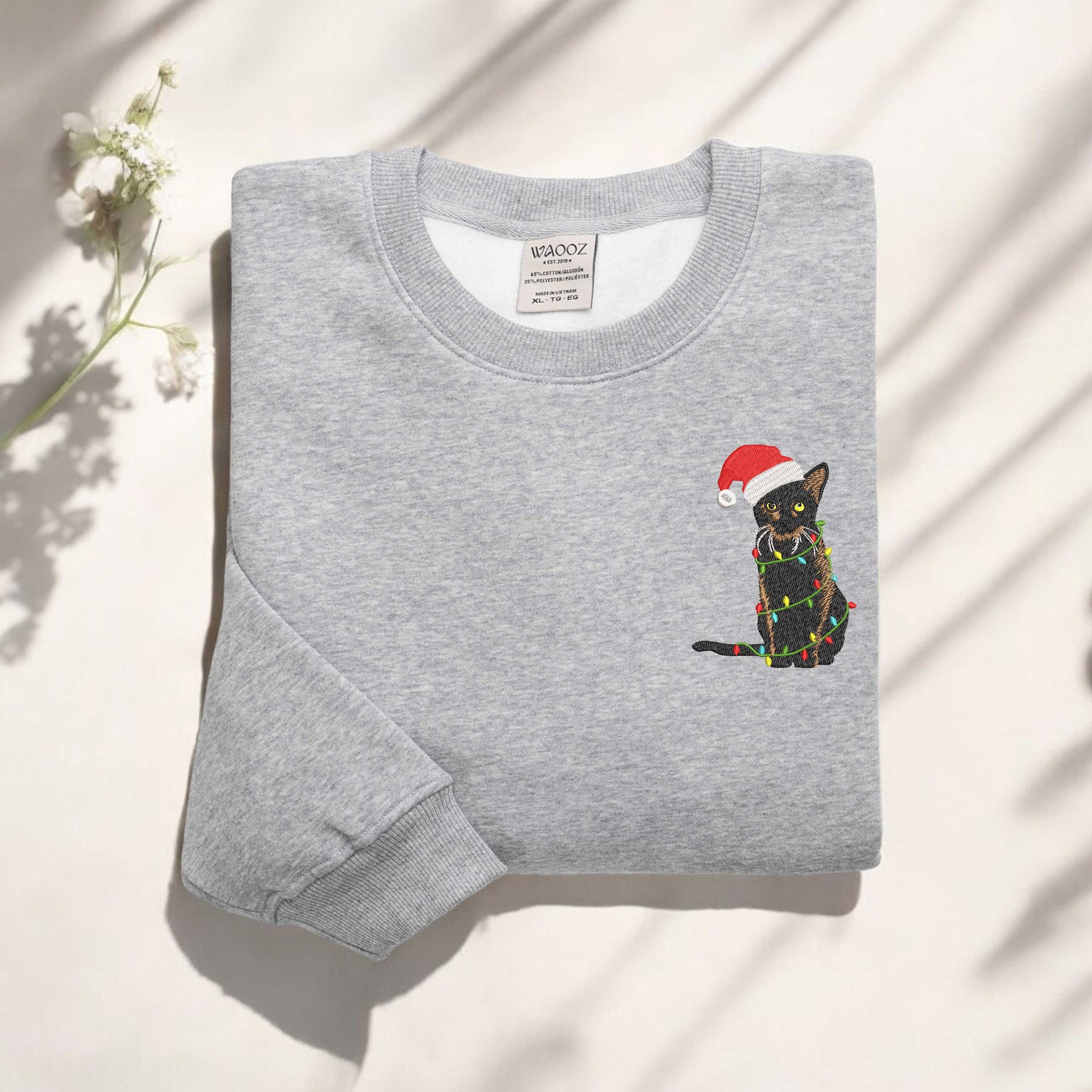 Embroidered Black Cat Sweatshirt Christmas Embroidered Sweatshirt Embroidered Christmas Cat Sweatshirt Funny Holiday Sweater Xmas Gift