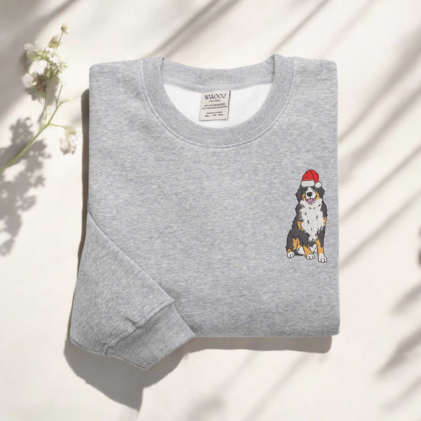 Embroidered Christmas Bernese Mountain Dog Sweatshirt Embroidered Dog Sweatshirt Dog Mom Sweatshirt Bernese mountain Dog Gifts Xmas Gift