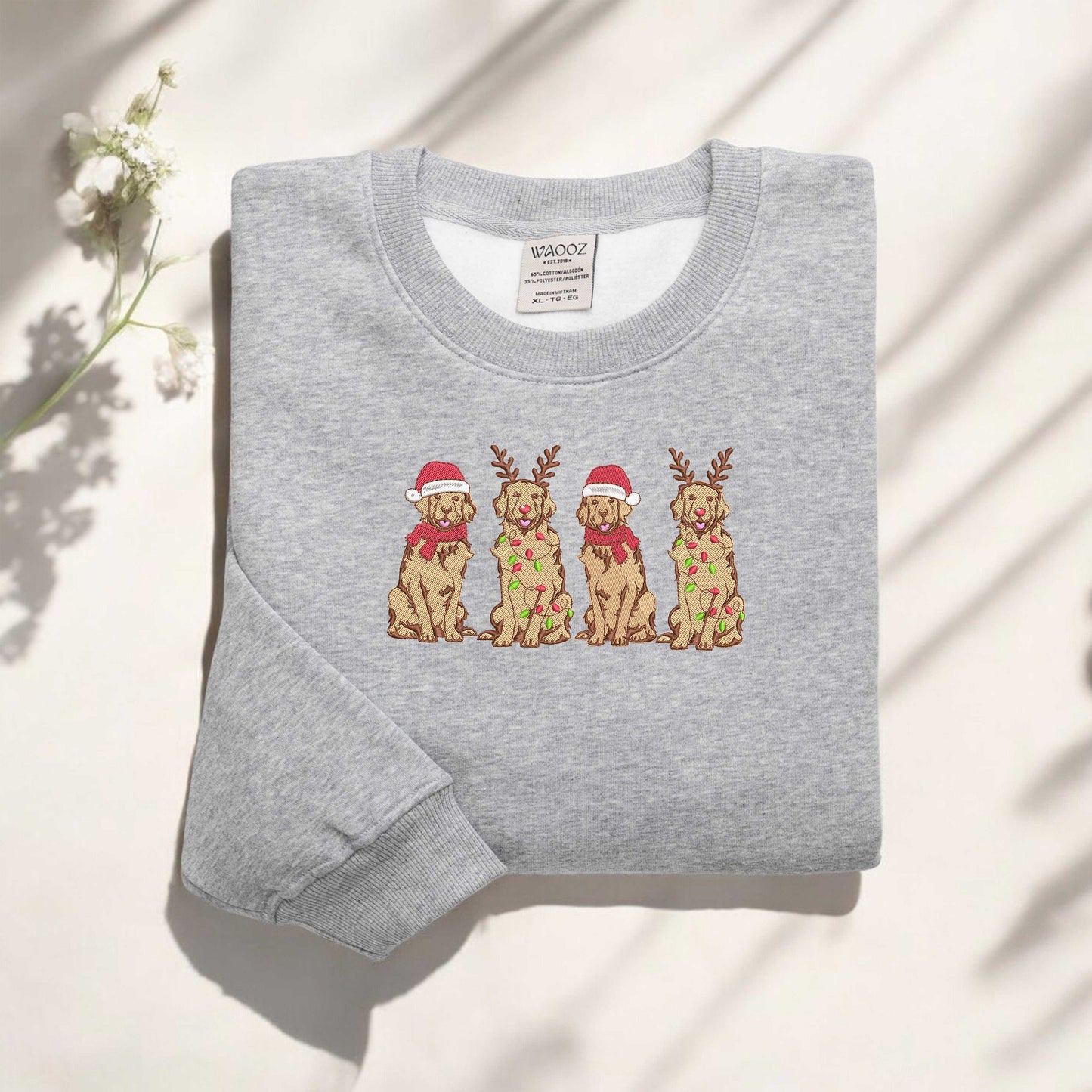 Golden Retriever Christmas Sweatshirt Embroidered Dog Christmas Sweatshirt Golden Mom shirt Gift for Dog Lover Holiday Sweater Gift For Her